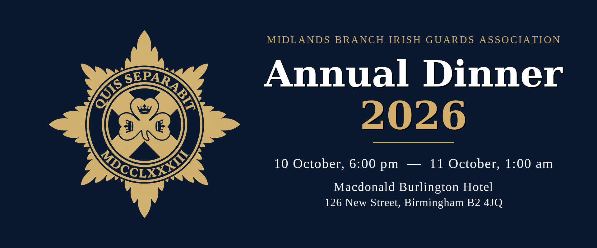 Annual Dinner 2026, 10 October at the Macdonald Burlington Hotel, Birmingham