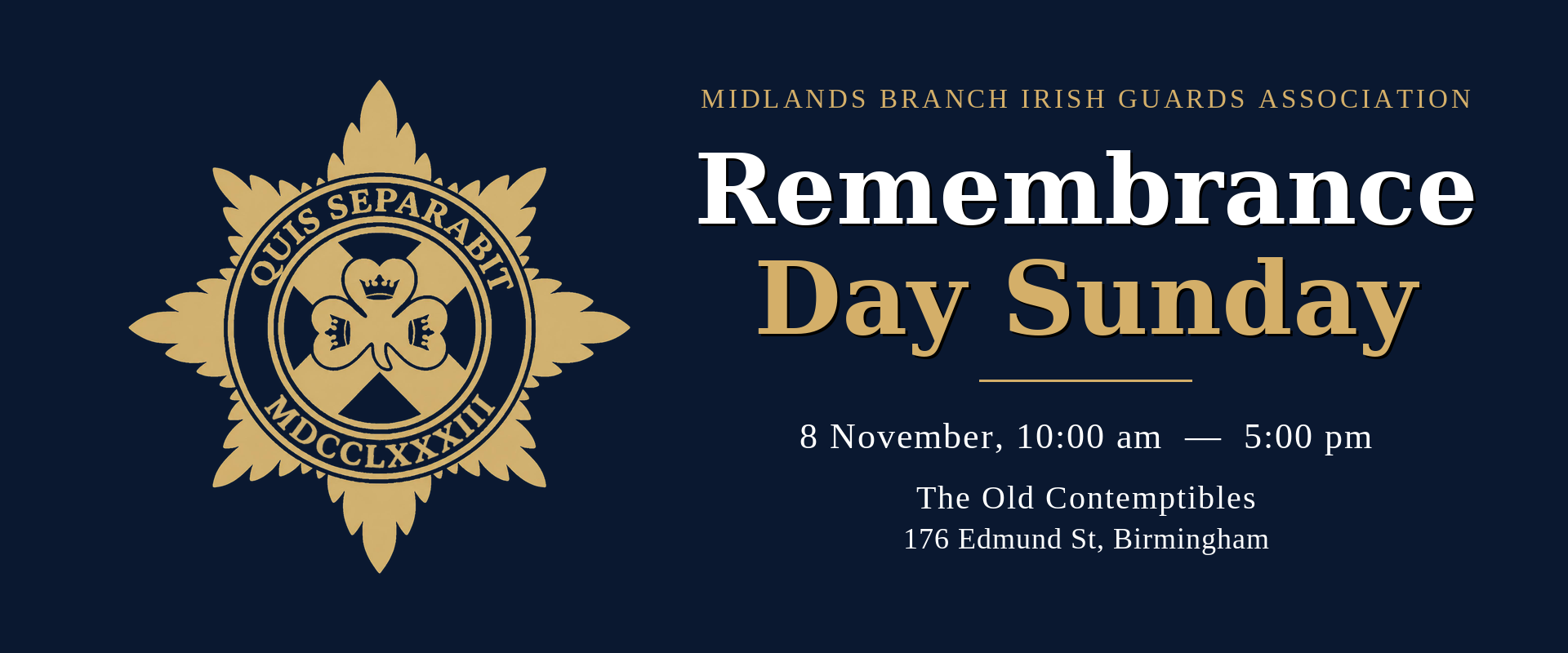 Remembrance Day Sunday, 8 November at the Macdonald Burlington Hotel, Birmingham